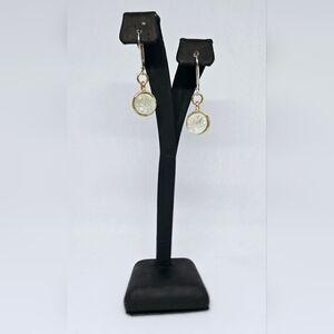 White Druzy Small Drop White Stone Wrapped in Gold Tone Earrings